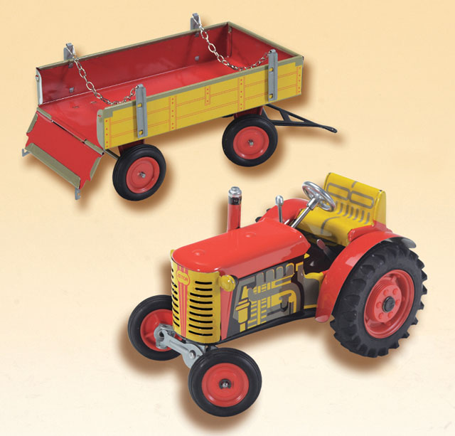 plechové modely - Traktor-ZETOR s valníkem červený