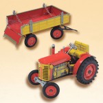 plechové modely - Traktor-ZETOR s valníkem červený